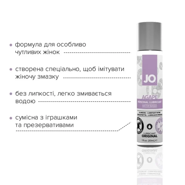 Смазка на водной основе JO AGAPE – ORIGINAL без глицерина, гликоля и парабенов 30 ml