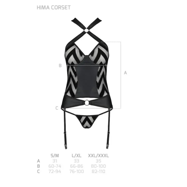 Сітчастий комплект корсет з халтером, підв’язки, трусики Passion HIMA CORSET